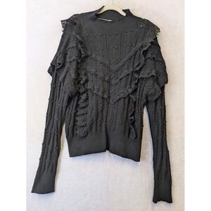 Piper & Scoot Black Ruffle Whimsigoth Vampire Victorian Sweater Large